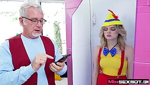 Old man teaches sexy and hot robot Coco the Fembot sexual impulses and desires